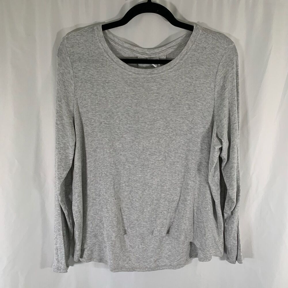 Athleta Sweater Women's Medium Grey Ribbed Long Sleeve High Low Round Neck